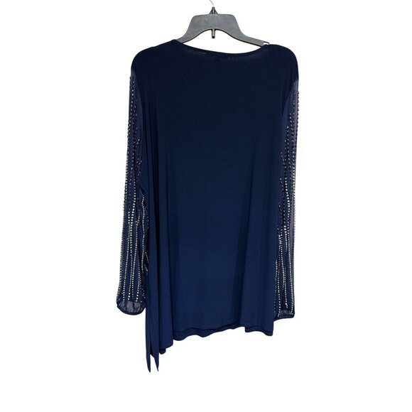 Marina Navy Blue Beaded sheer sleeve tunic Asymmetrical Hem Sz 20W Dark Romantic - Picture 7 of 12